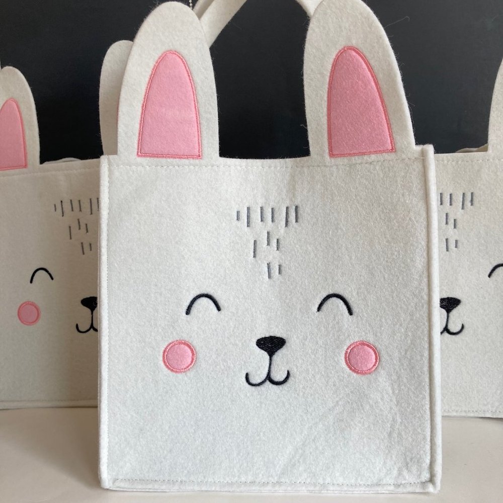 Paper Source Bunny Felt CRAFT Tote Bag, 10"x10" White/Pink Bunny Party Gift Bag